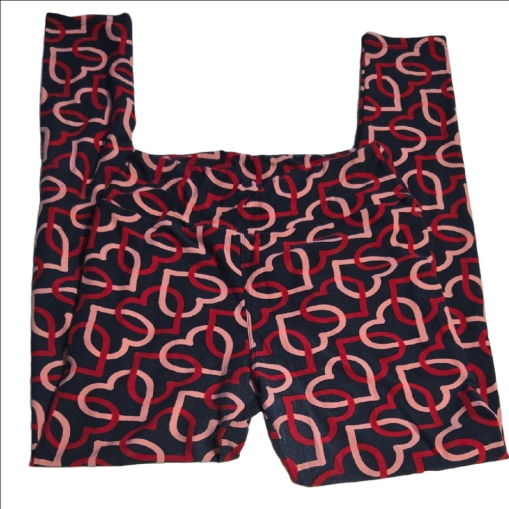 LuLaRoe Black Red Heart Leggings One Size